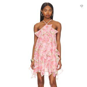 NWT Misa Los Angeles Miah Mini Ruffle Dress | Blushing Flora Pink | Size L
